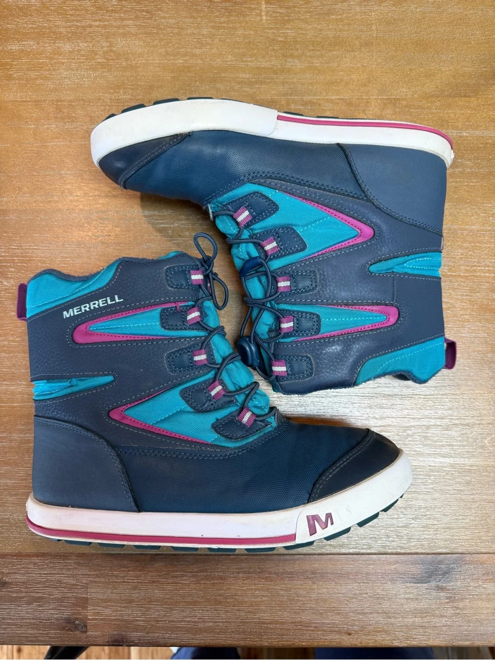 Merrell Kids Snow Bank Waterproof Boots Insulated Navy/Turquoise Sz US 6 UK 5